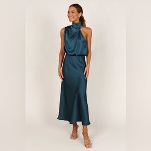 ANABELLE HALTER NECK MIDI DRESS - TEAL